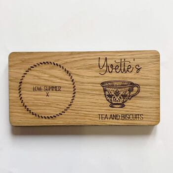 Personalised Oak Coaster Tray Tea And Biscuits Gift, 8 of 8