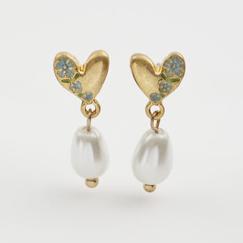 Forget Me Not Heart And Pearl Earrings, 2 of 12