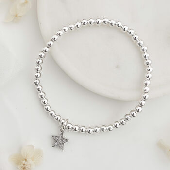 You Did It Silver Plated Beaded Star Charm Bracelet, 3 of 4