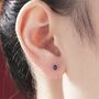 Minimalist Black Opal Huggie Hoop Threader Earrings, thumbnail 3 of 9