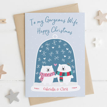Husband / Wife Personalised Snowglobe Christmas Card, 2 of 3