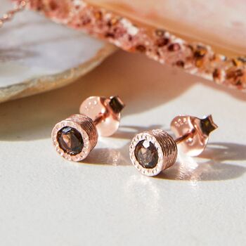 Smoked Quartz Sterling Silver Gemstone Stud Earrings, 6 of 12