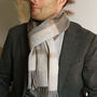 Men's Grey Beige Tartan Cashmere Wool Blend Scarf, thumbnail 4 of 8