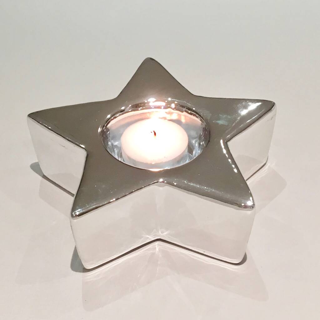 Large Silver Star Candle Holder By Chapel Cards