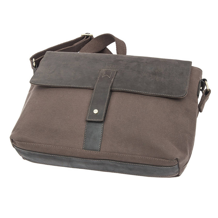 waxed canvas and leather messenger bag by wombat | notonthehighstreet.com