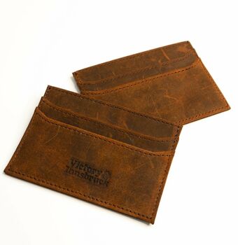 Slim Leather Card Holder Wallet; Brown Tan/Black, 5 of 12