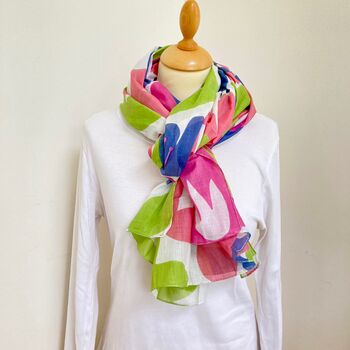100% Organic Cotton Pink And Green Retro Poppy Scarf, 2 of 7