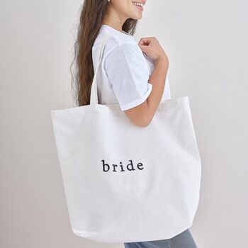 White Embroidered Bride Tote Bag, 5 of 5