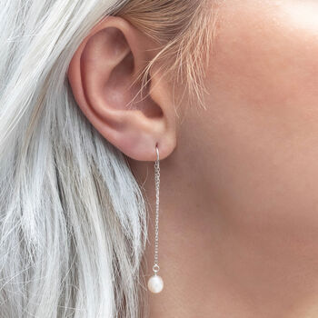 Sterling Silver Freshwater Pearl Threader Earrings, 6 of 10
