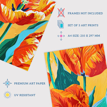 Set Three Wall Art Prints A4 Abstract Tulip Meadow, 4 of 7