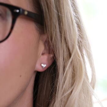 Sterling Silver Brushed Heart Stud Earrings, 3 of 7