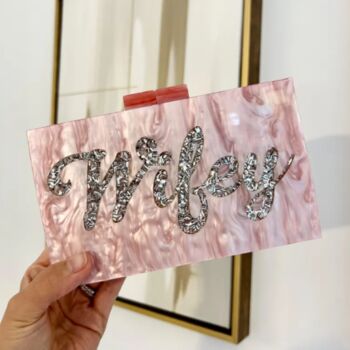 Blue Bride To Be Wifey Pearl Sparkle Clutch Bag, 5 of 6