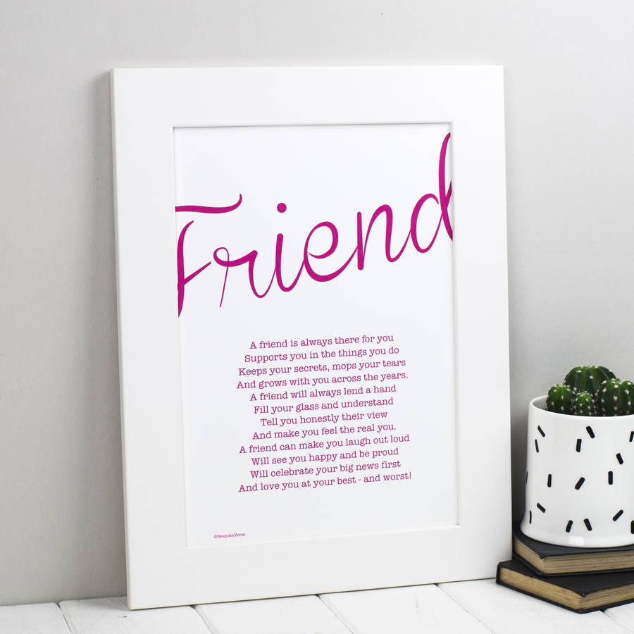 Friend Personalised Print With Friendship Poem, 1 of 7