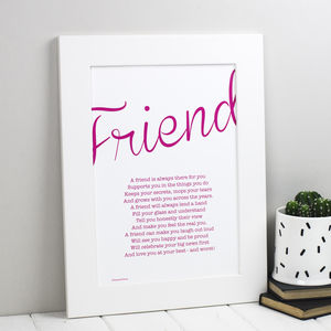 Friend Personalised Print With Friendship Poem By Bespoke Verse ...