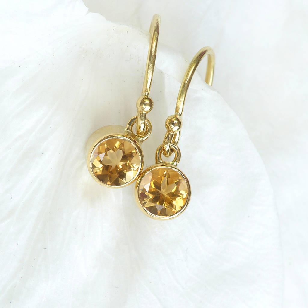 citrine earrings in 18ct gold, november birthstone by lilia nash
