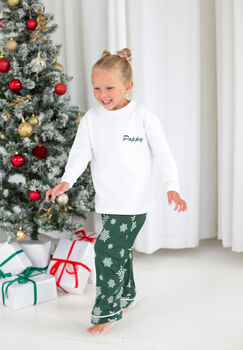 Family Christmas Personalised Snowflake Pyjamas In Red And Green, 3 of 10