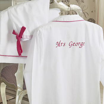 Personalised Women's White And Pink Cotton Pyjama's, 3 of 9