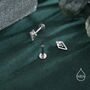 Sterling Silver Art Deco Inspired Tiny Rhombus Cz Internally Threaded Flat Back Earrings, thumbnail 3 of 9