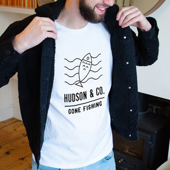 'Gone Fishing' Personalised Adventure Men's T Shirt, 2 of 11