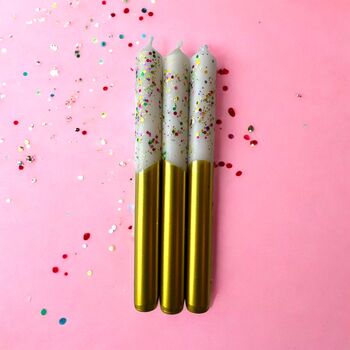 White, Gold And Colourful Glitter Christmas Candles 'Funfetti', 2 of 5