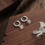 Daisy Flower Charmed Hoop Earrings In Sterling Silver, thumbnail 3 of 9