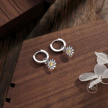 Daisy Flower Charmed Hoop Earrings In Sterling Silver, 3 of 9