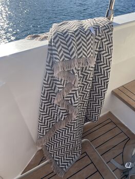 Capri Herringbone Luxury Cotton Scandi Blanket Black, 12 of 12