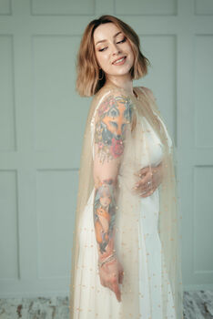 White Wedding Dress Cover Up | Pearl Cape Veil, 6 of 12