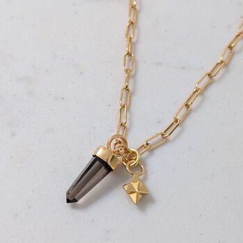 The En Pointe Smokey Quartz Gemstone Necklace, Gold, 9 of 12