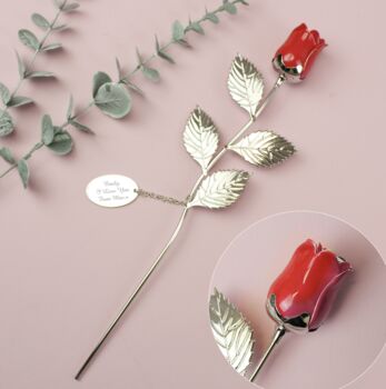 Personalised Silver Plated Red Rose, 2 of 5