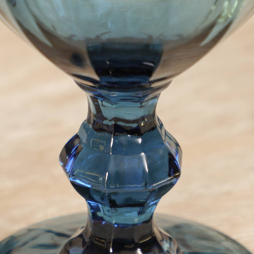 set of four sapphire blue cut glass wine goblets by dibor