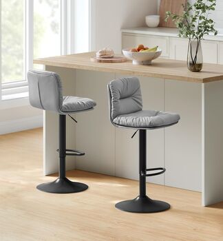 Set Of Two Bar Stools Pu Cover Height Adjustable, 6 of 12