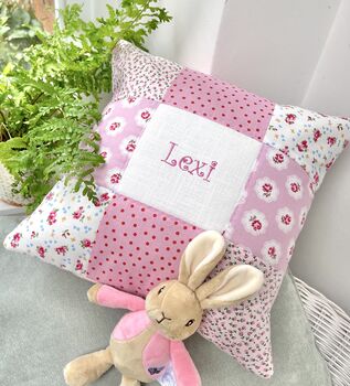 Sugar Plum Patchwork Name Cushion, 2 of 6