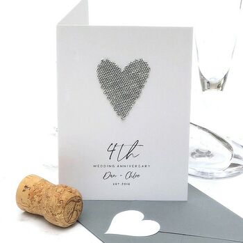 4th Linen Heart Personalised Wedding Anniversary Card, 3 of 4
