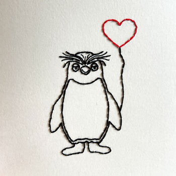 'Macaroni Penguin' Hand Embroidered Card, 2 of 3