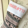 Personalised Pink/Grey Nordic Knitted Christmas Stocking, thumbnail 3 of 8