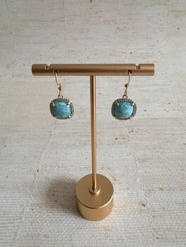 Aqua Blue Stone Square Dangle Earrings, 4 of 4