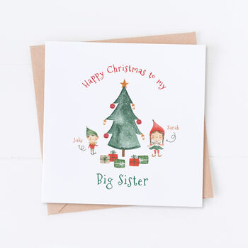 Big Sister Happy Christmas Elf Card, 2 of 2
