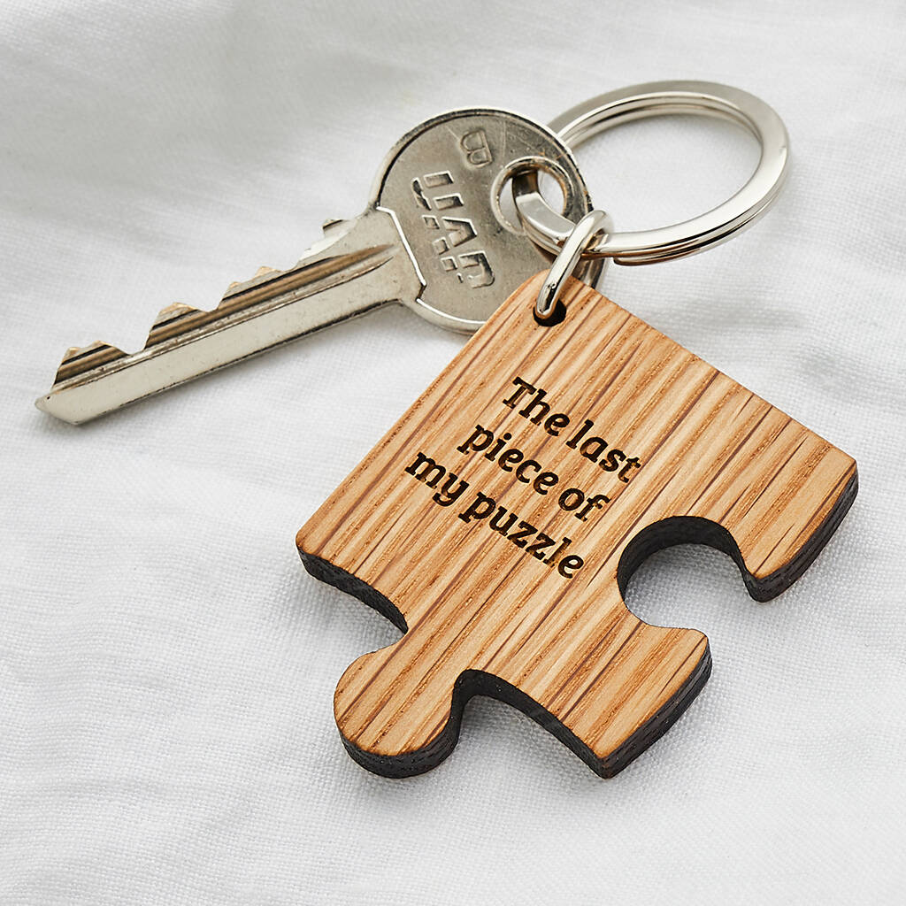 Personalised Wooden Gift Missing Piece Jigsaw Keyring, 1 of 5