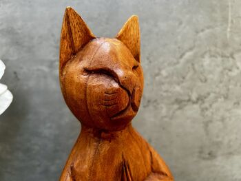 32cm Handcarved One Leg Yoga Cat Wooden Ornament Gift, 8 of 12