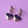 Black Drip Enamel Heart Huggies In Stainless Steel, thumbnail 1 of 3