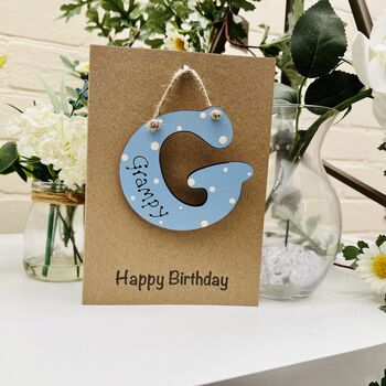 Personalised Grampie Birthday Card Wooden G Letter, 3 of 6