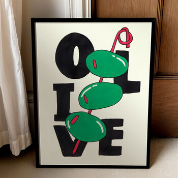 Olive Art Print – Hand Drawn Textured Illustration And Bold Typography Food Poster, 3 of 6