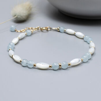 Aquamarine Bracelet With Mother Of Pearl, March Birthstone Jewellery, 2 of 4