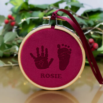 Baby Hand And Footprint Velvet Christmas Decoration, 2 of 6