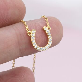 Tiny Cz Horseshoe Necklace In Sterling Silver, 4 of 12