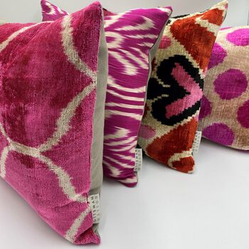 Oblong Ikat Velvet Cushion Pink Bulbous, 9 of 10
