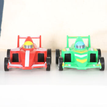 Two Toy Race Cars With Personalised Cotton Bag, 4 of 4