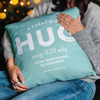 Personalised 'Hug Across The Miles' Locations Cushion, 6 of 12