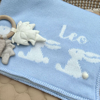Personalised Knitted Bunny Baby Blanket, 6 of 11